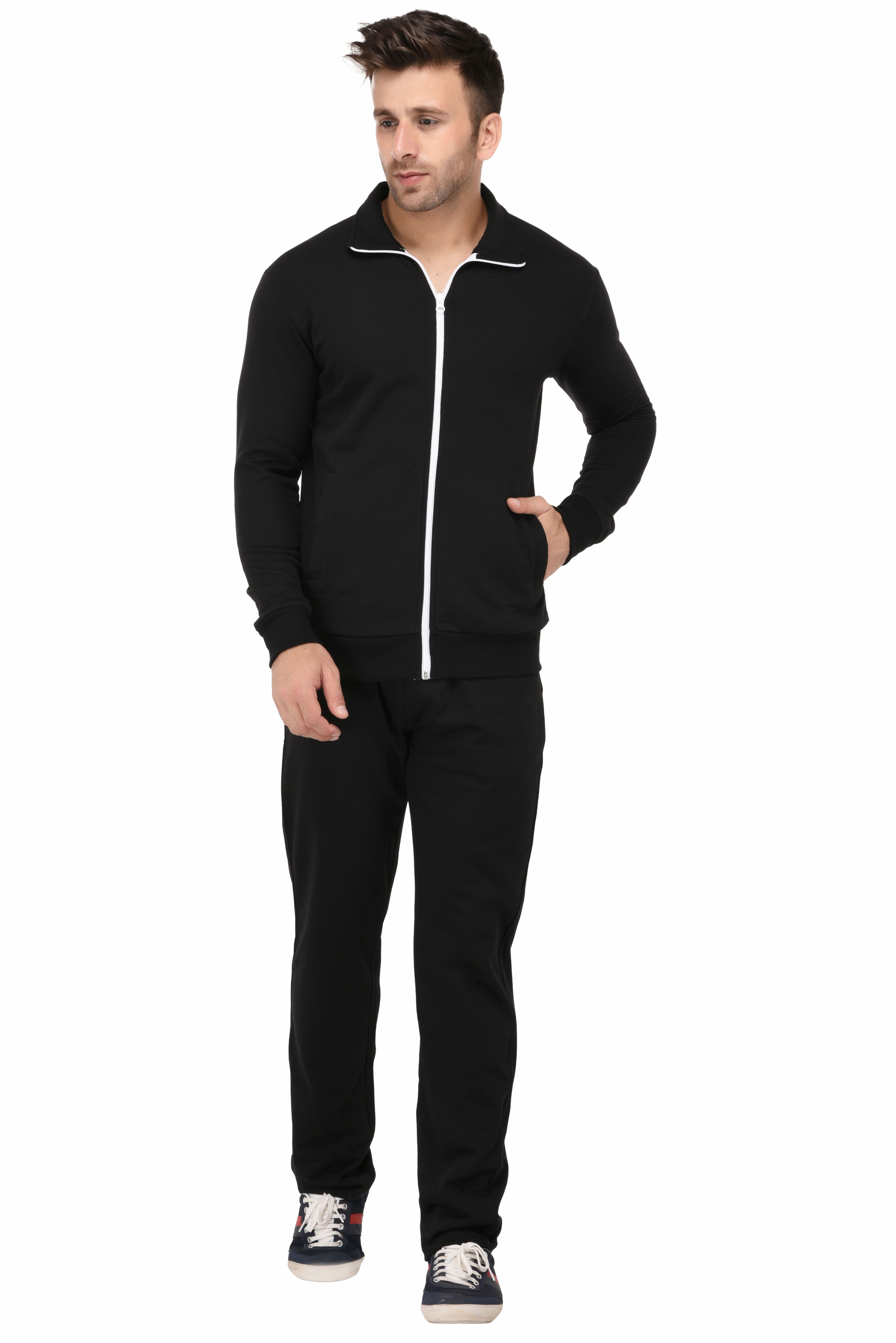 Buy Vivid Bharti Black Full Sleeve Zippered Track Suit Online @ ₹1399 ...