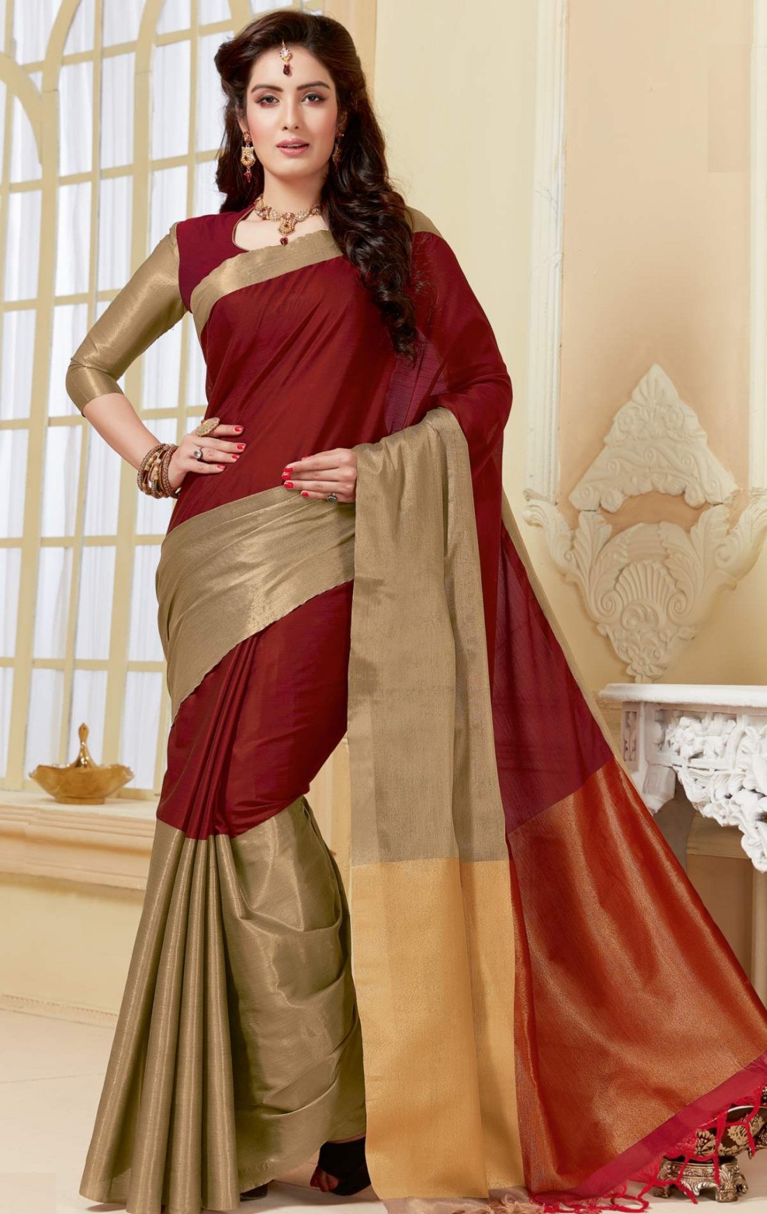 Buy Indian Style Sarees New Arrivals Latest Womens Art Silk Traditional Self Design Saree With