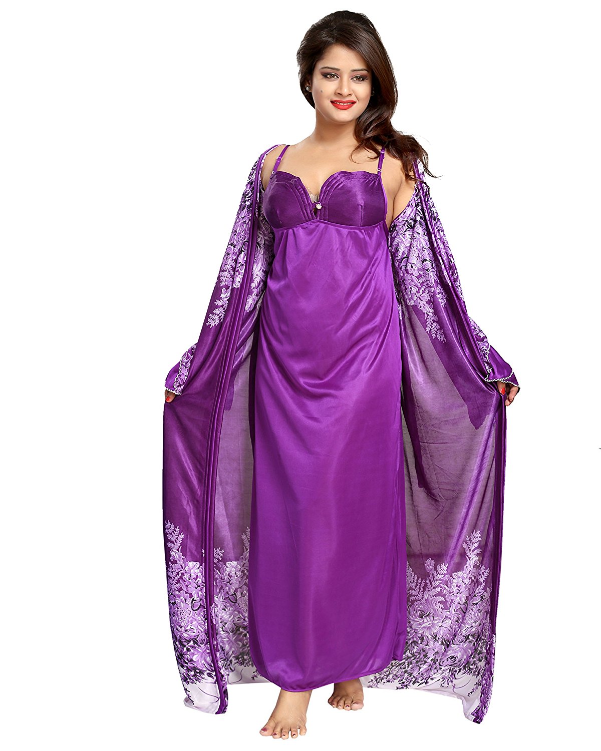 Buy Be You Purple Satin Printed Womens Nighty With Robe Online ₹649