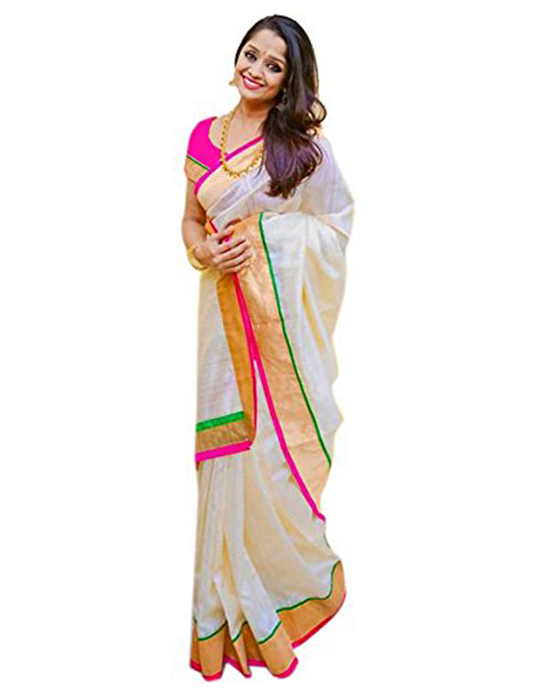 Buy Surat Tex Pink Cream Color Cotton Silk Lace Border Saree ...