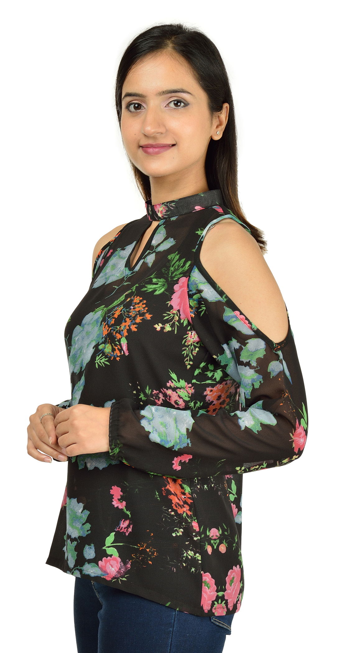 Buy Timbre Stylish Cold Shoulder Black Floral Print Top For Women / Girls / Ladies Online ₹449