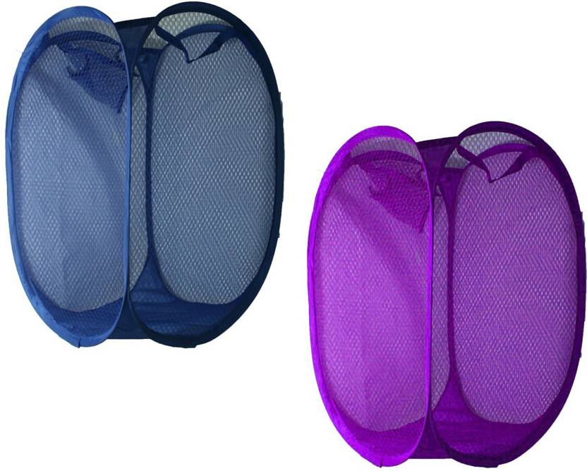 2 Set Foldable Laundry Mesh Bag Basket Folding Clothes Storage Toy Home