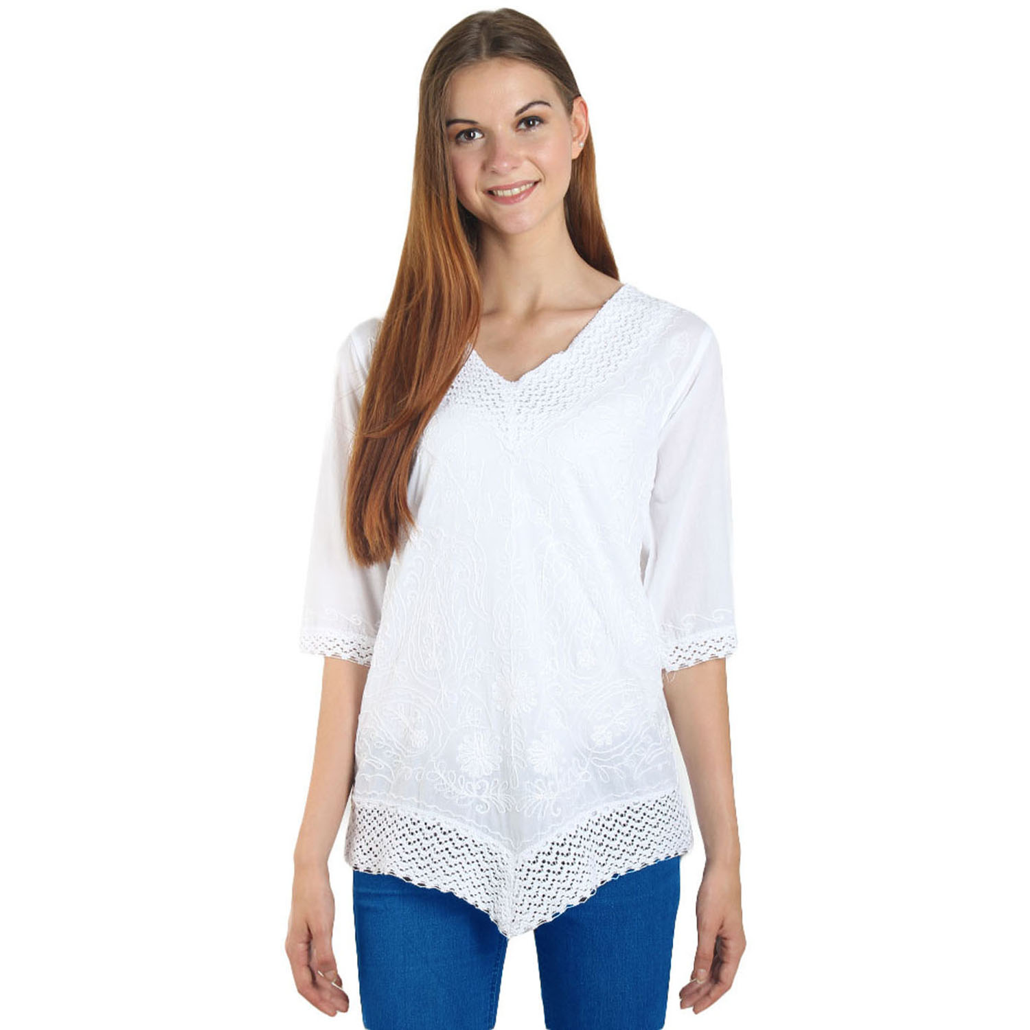 Buy Arovi Womens White Hip Length Cotton Tunic Online @ ₹999 from ShopClues