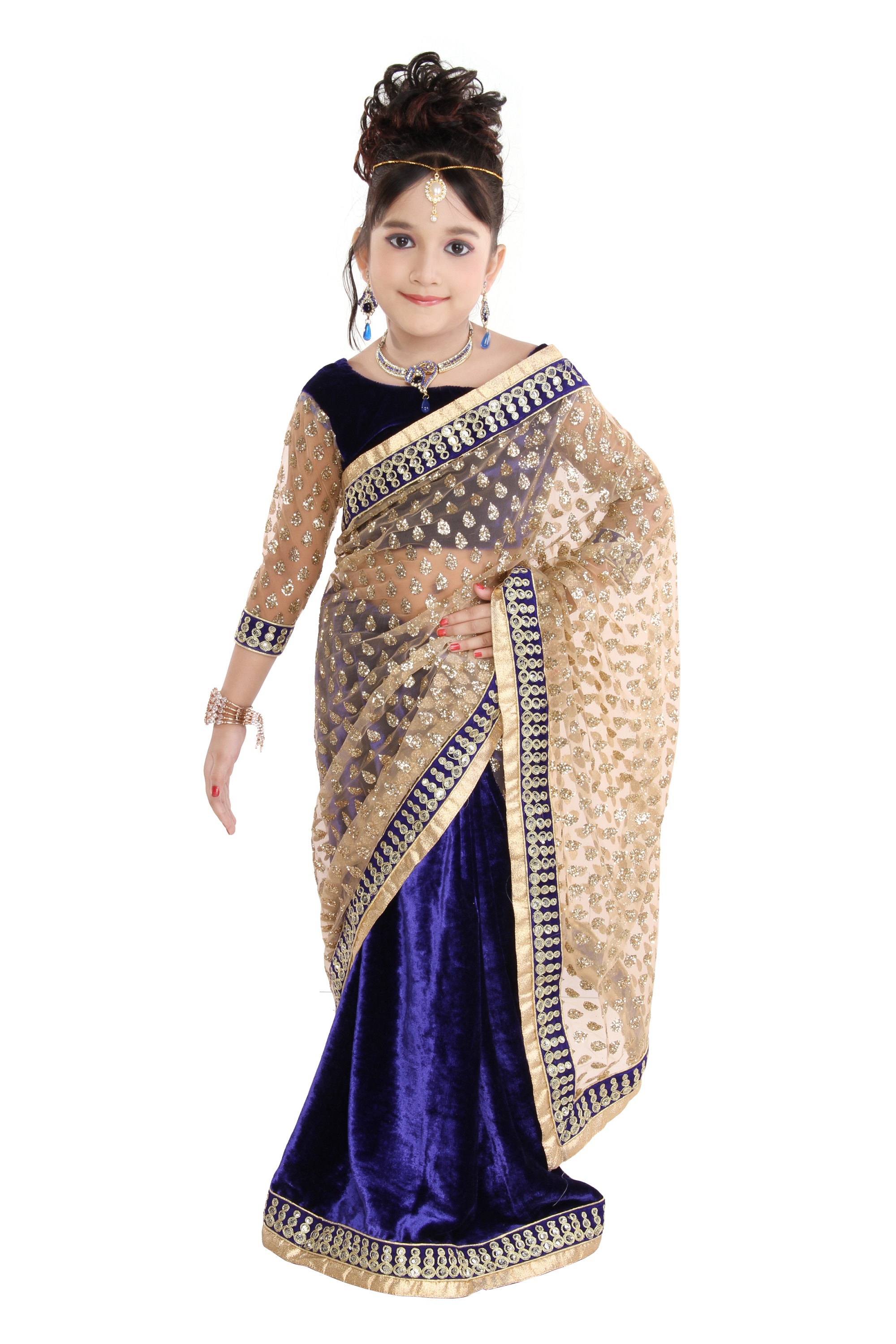 Buy Pratima Multicolour Half N Half Royal Blue Velvet Ready to wear