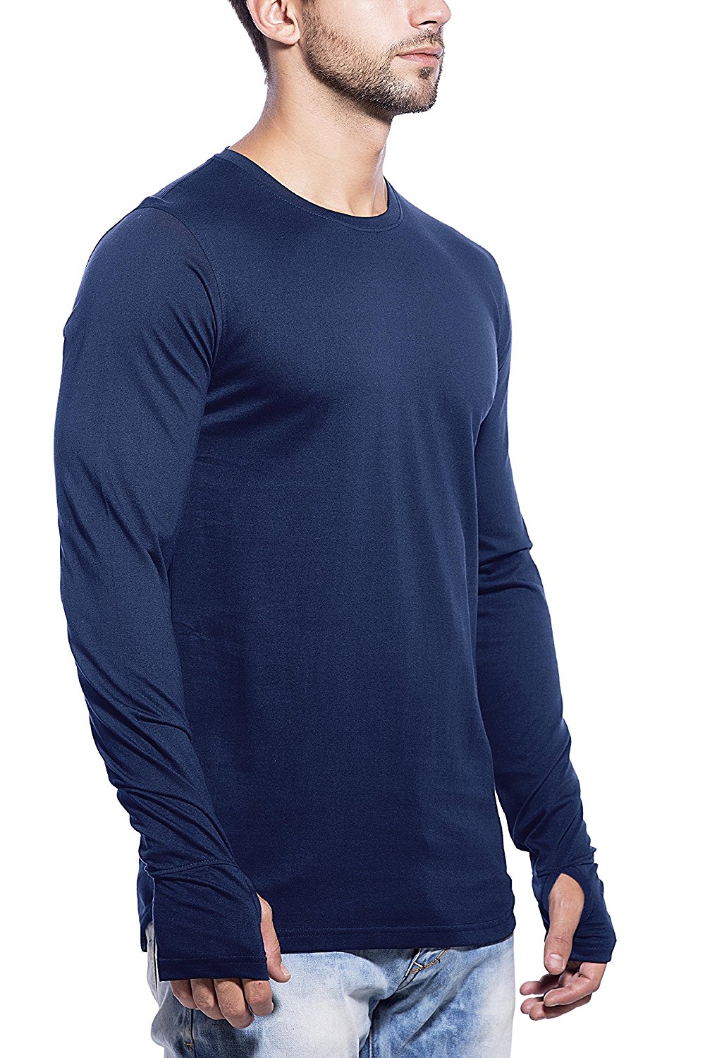 Buy PAUSE Thumbhole Solid Cotton Round Neck Slim Fit Long Sleeve Men's ...