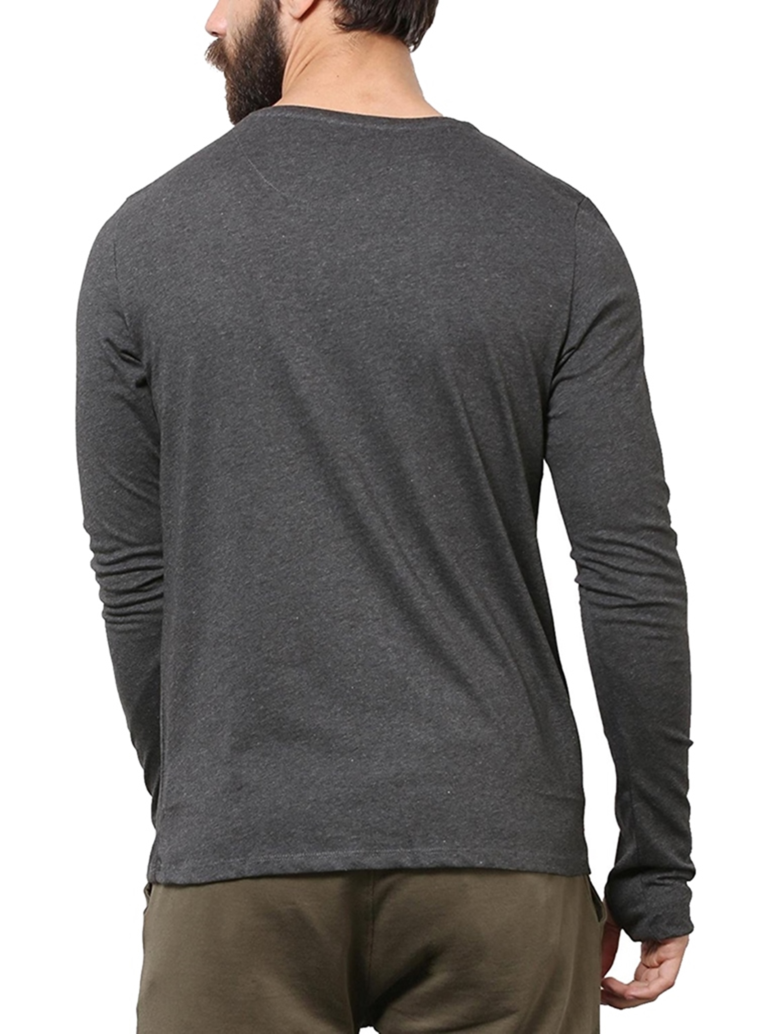 Buy Pause Black Solid Cotton Round Neck Slim Fit Long Sleeve Men S T Shirt Online From