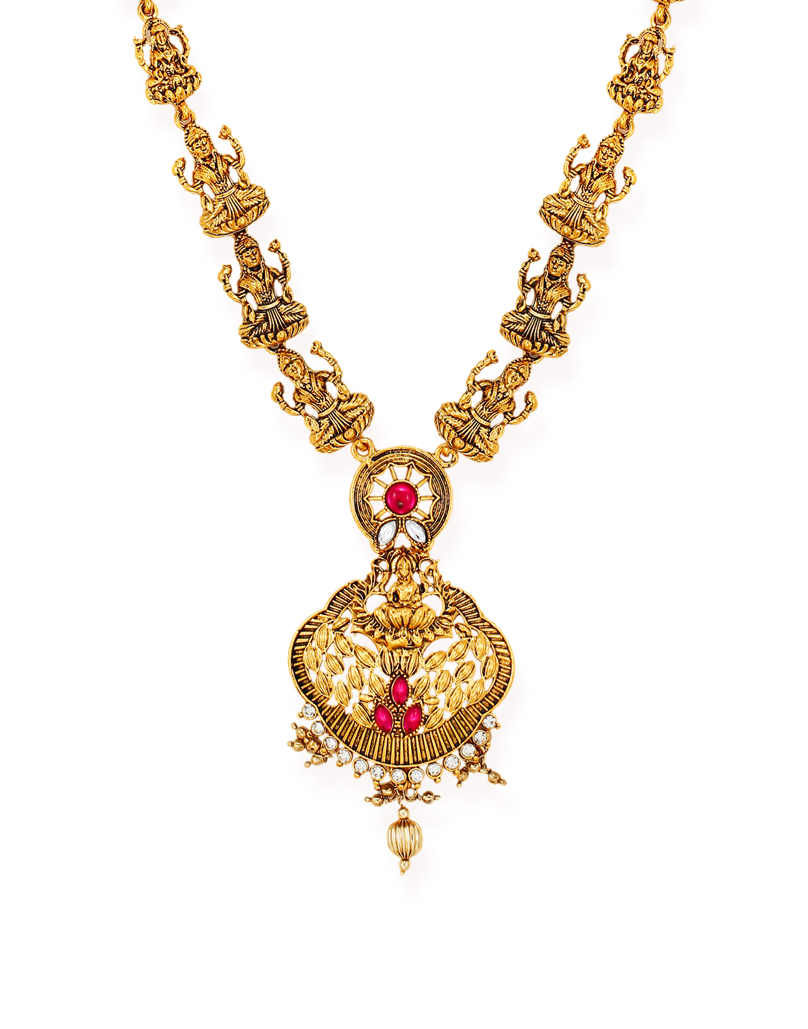 Buy Zaveri Pearls Antique Gold Tone Goddess Temple Necklace Set