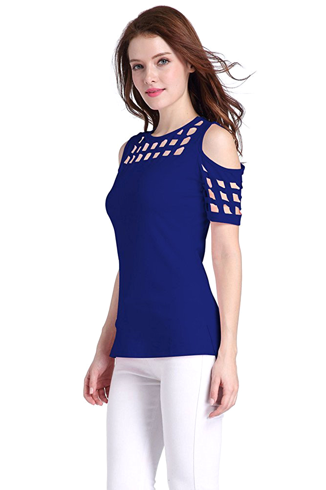Buy Aashish Garments - Royal Blue Cold Shoulder Sleeves Cutout Women ...