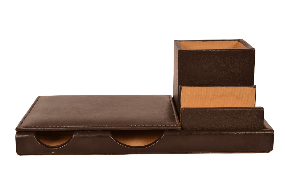ZINT BROWN PURE LEATHER MULTI COMPARTMENT PEN STAND/HOLDER OFFICE ORGANIZER DESK ACCESSORY