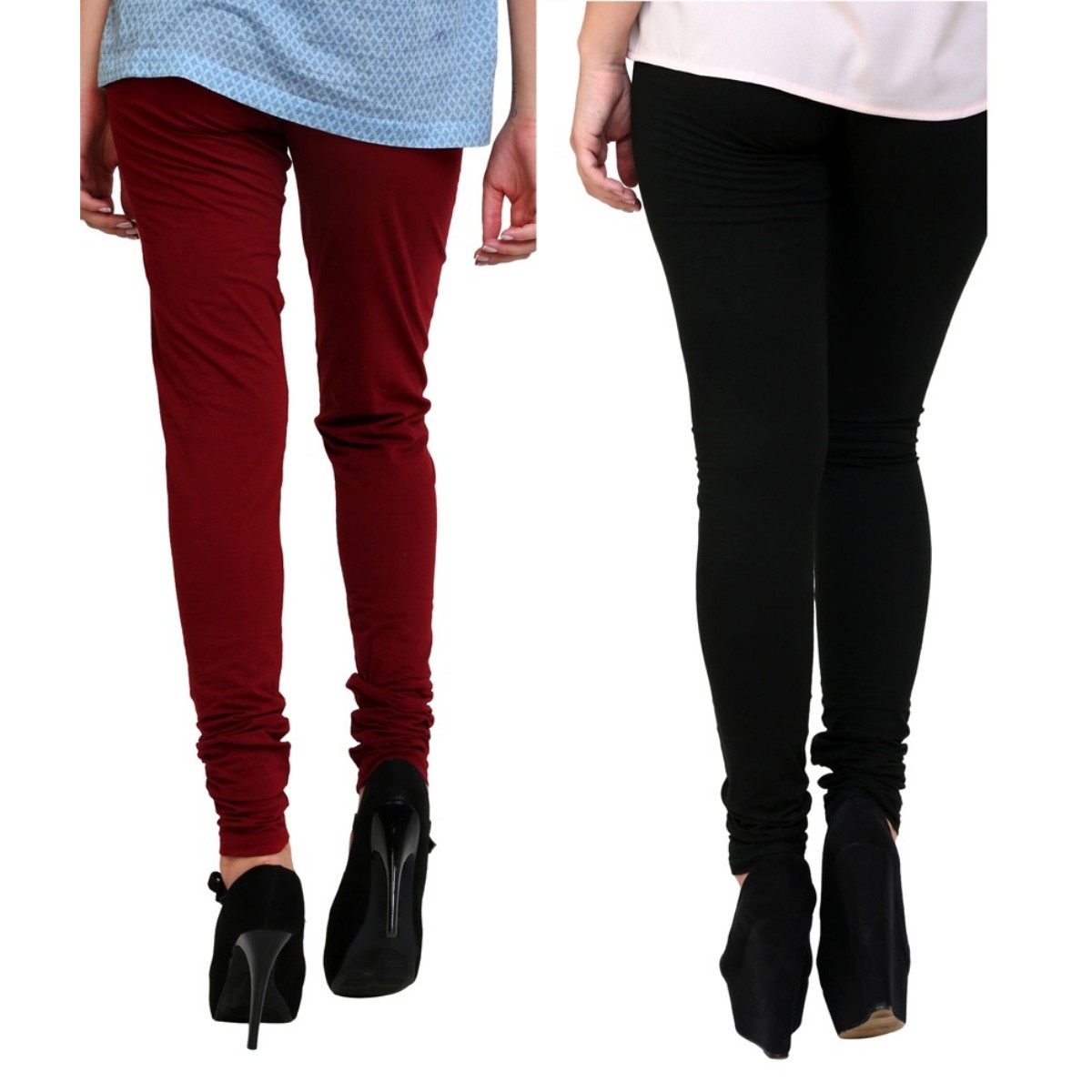 Buy BuyNewTrend Black Maroon Cotton Legging For Women-Pack of 2 Online ...