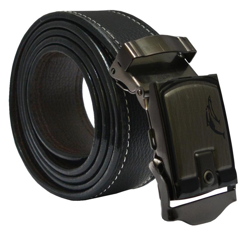 Buy mens black and brown leatherite auto lock buckle belt (pack of two) Online