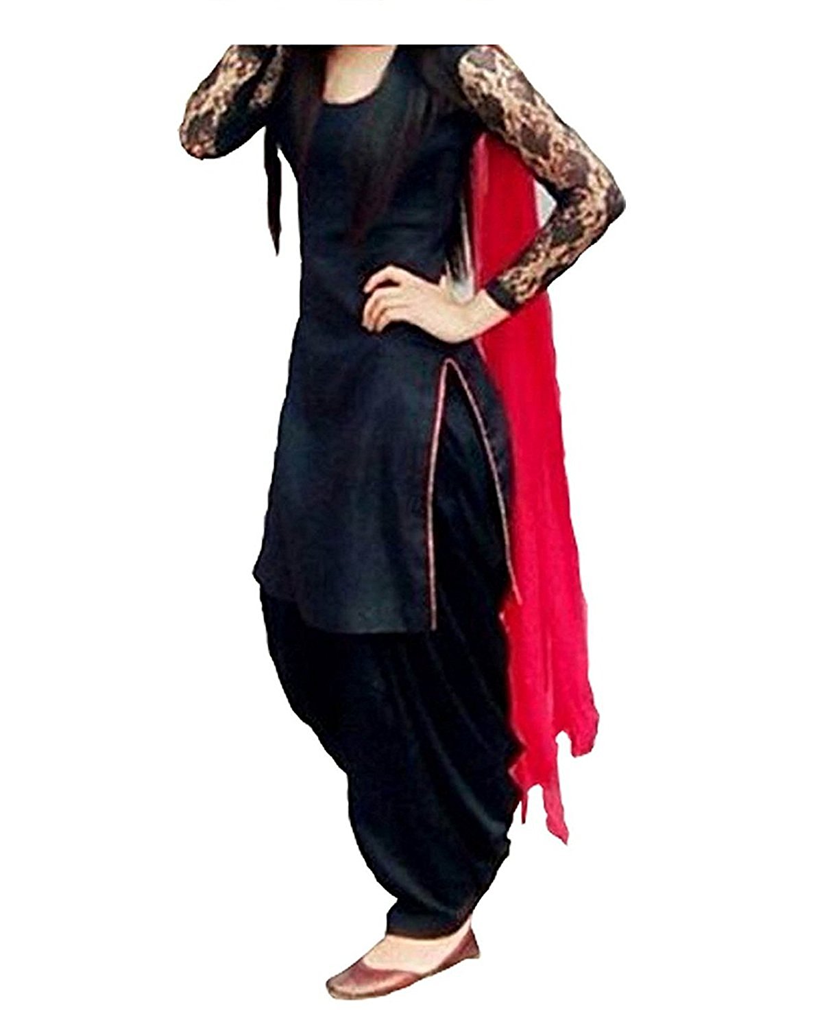 Buy Women Wed Women's Fashion Black Color Dress Materials . Online ...