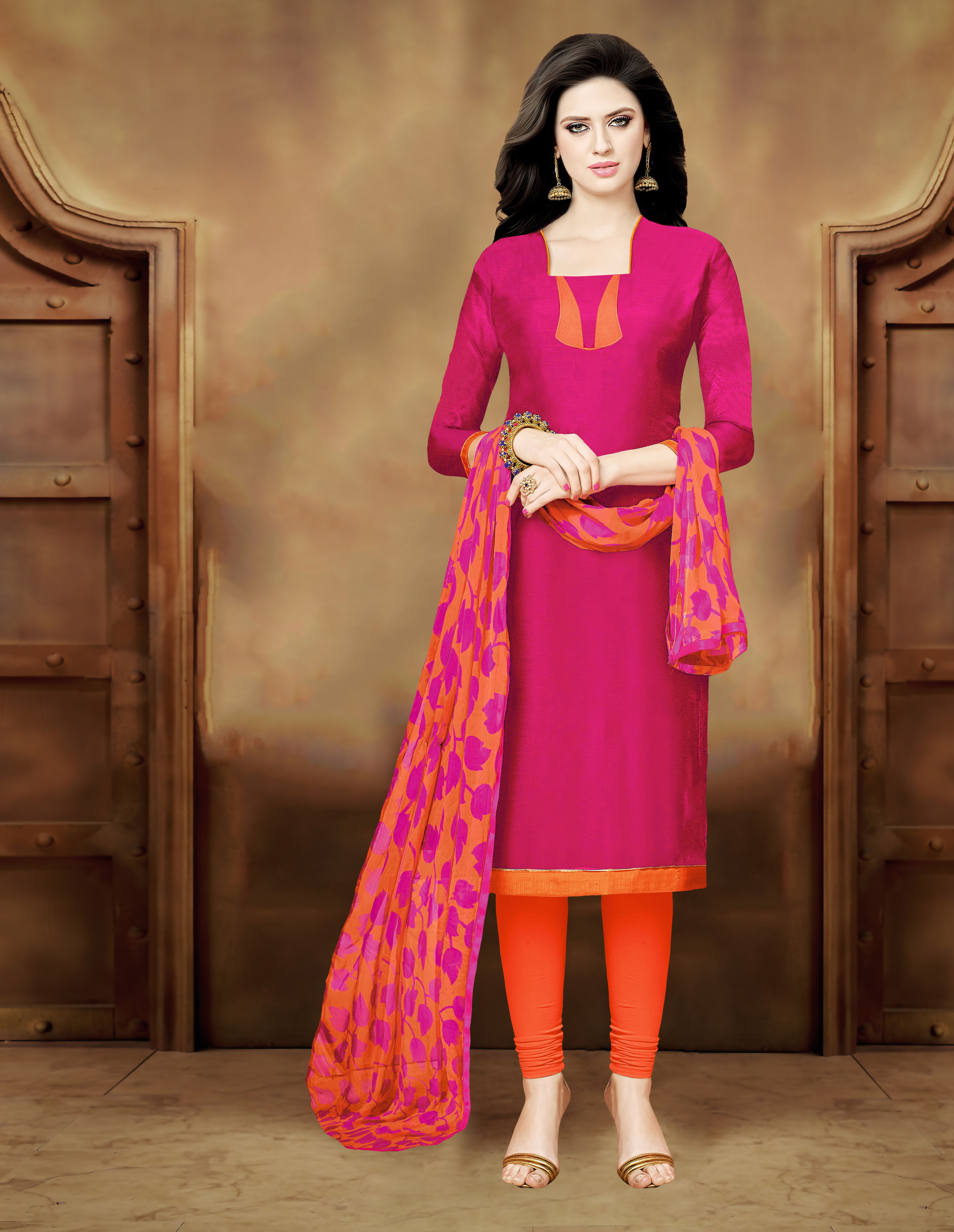 Pink Modal Chanderi Chudidar Salwar Suit