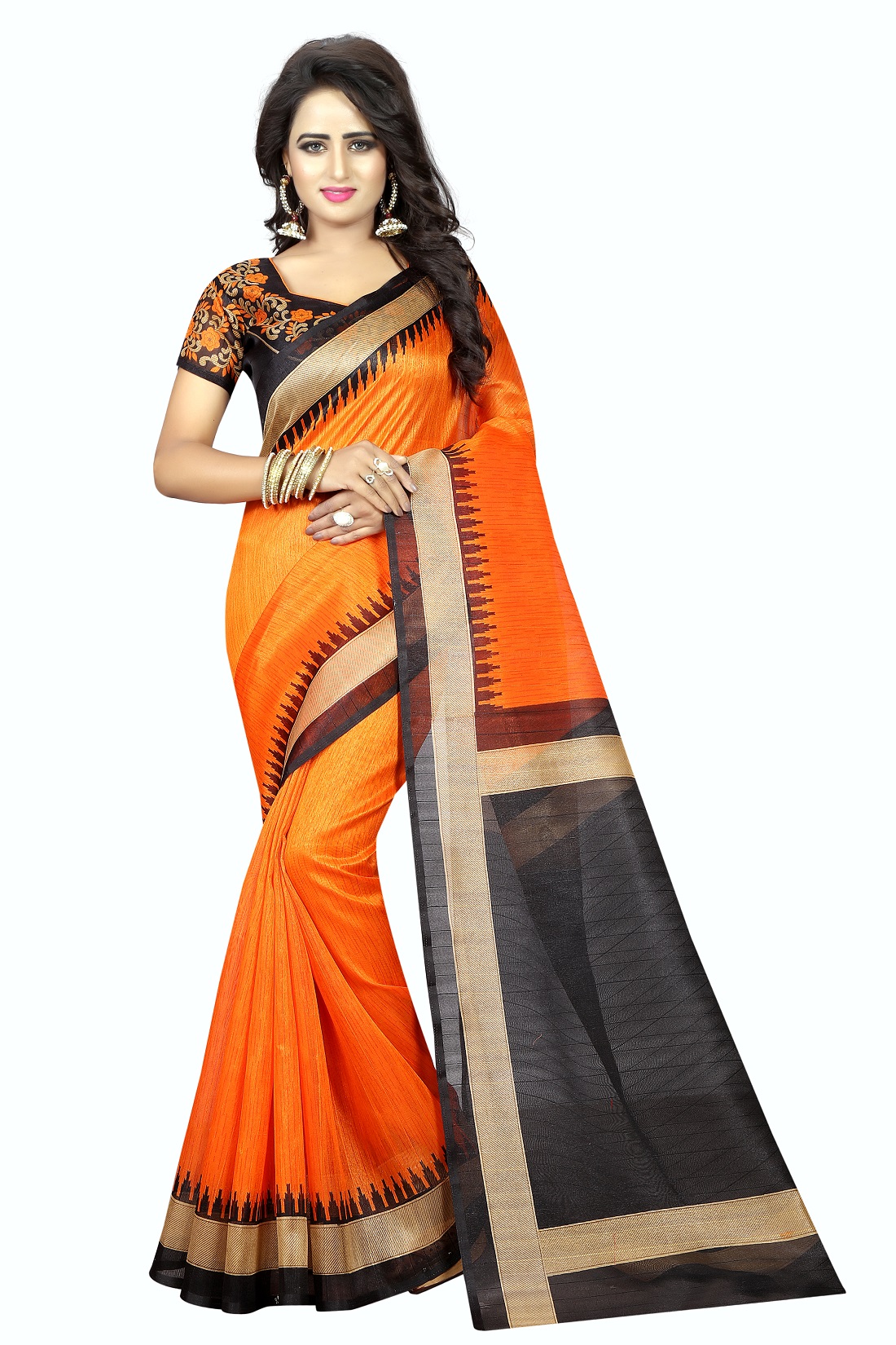 Women's Bhagalpuri Silk Beige Printed DesignerSaree With Blouse Piece