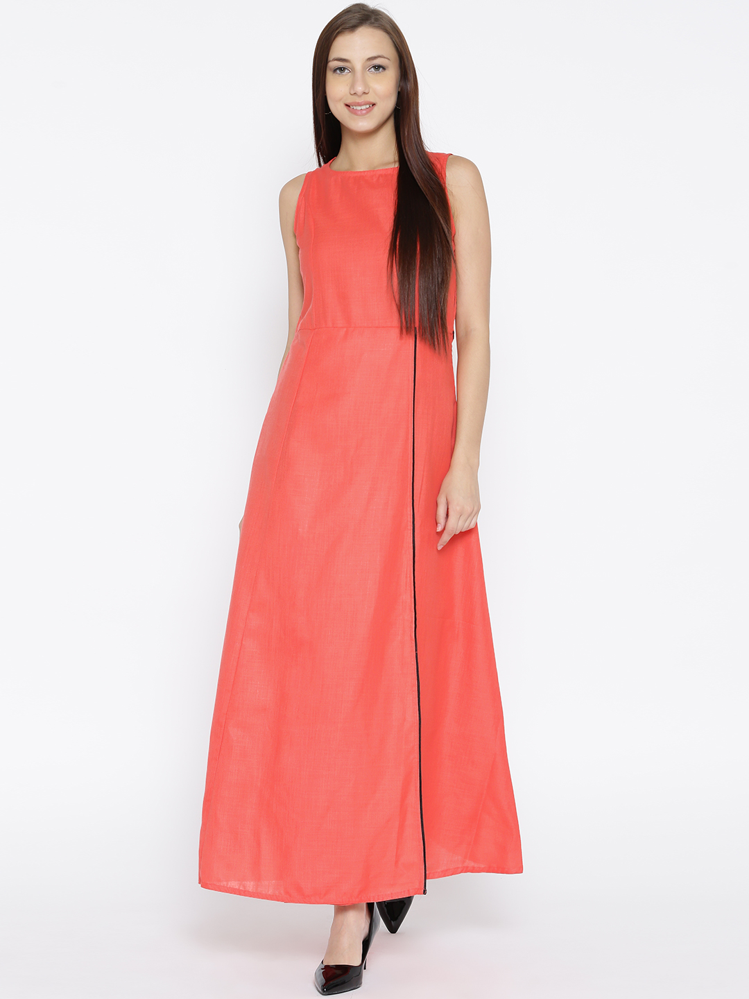 Buy Jaipur Kurti Women Peach-Coloured Solid Maxi Dress Online @ ₹1979 ...