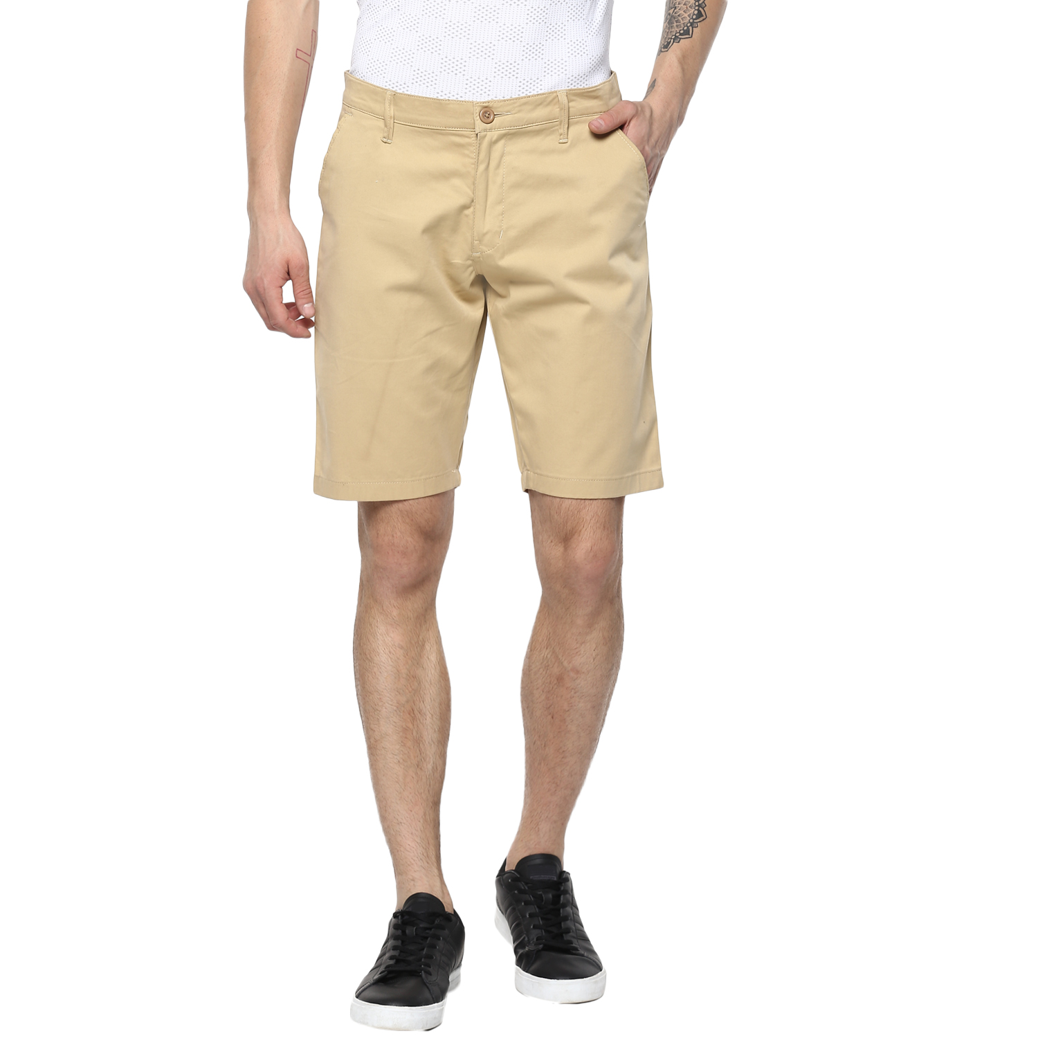 Buy Urbano Fashion Men's Solid Beige Cotton Chino Shorts (Size : 28 ...