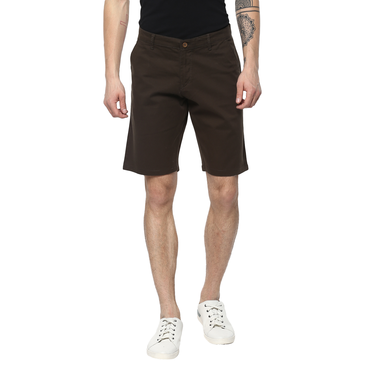 Urbano Fashion Men's Solid Dark Green Cotton Chino Shorts Size : 28