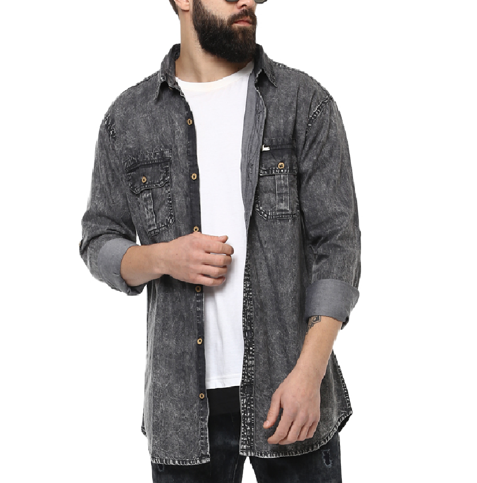 Urbano Fashion Men'S Charcoal Grey Denim Solid Casual Shirt