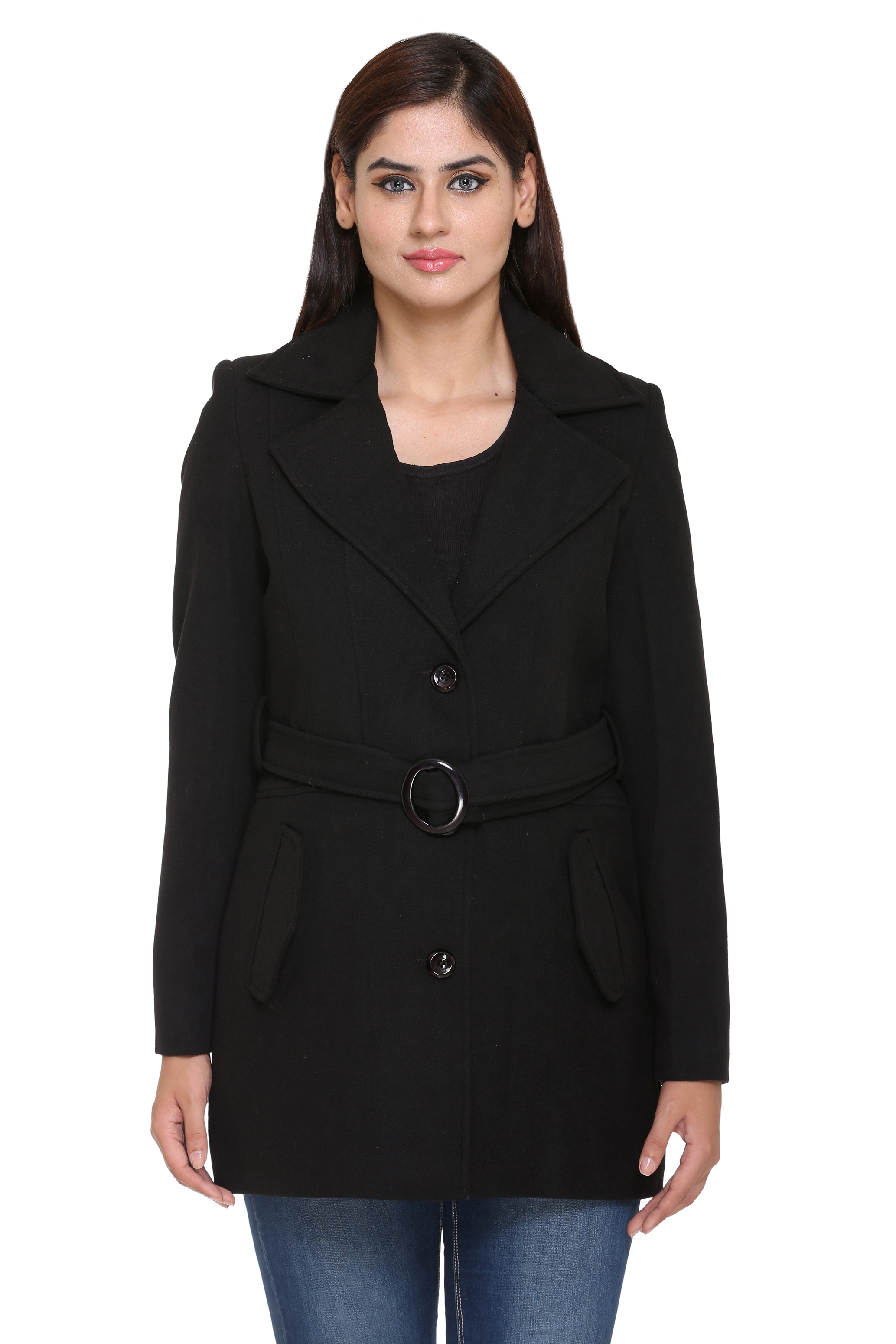 Buy Trufit Black Wool Blend Long Coats For Women Online @ ₹2659 from ...