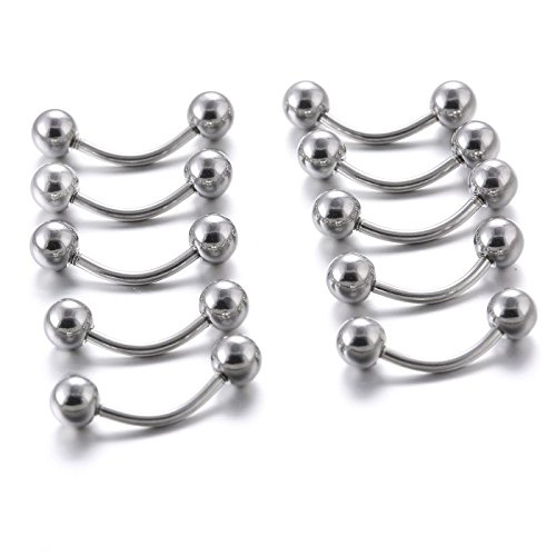 Buy 16g 12mm Silver Curve Double Ball Piercing Barbell Eyebrow Septum