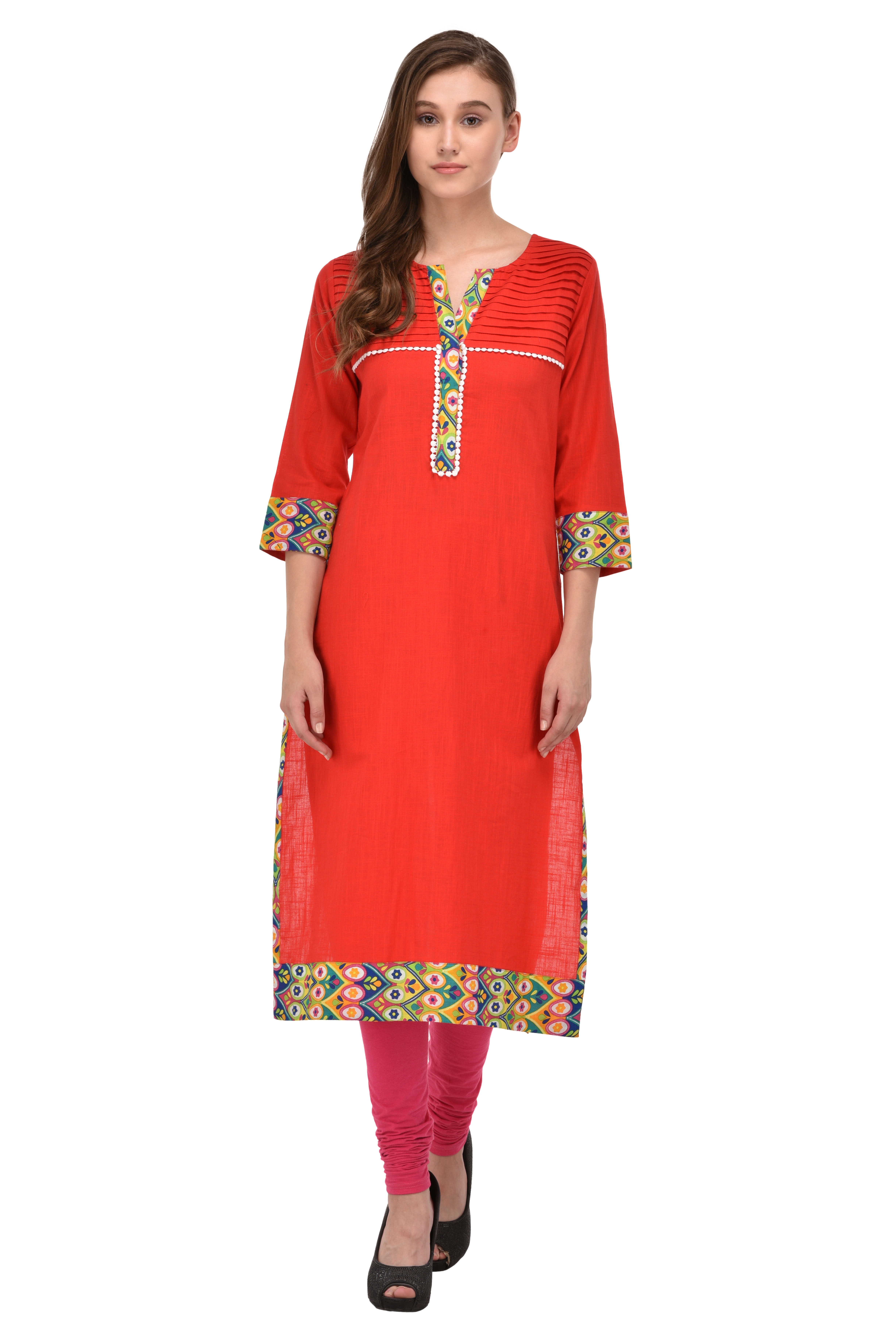 Women Red Solid Straight Kurta