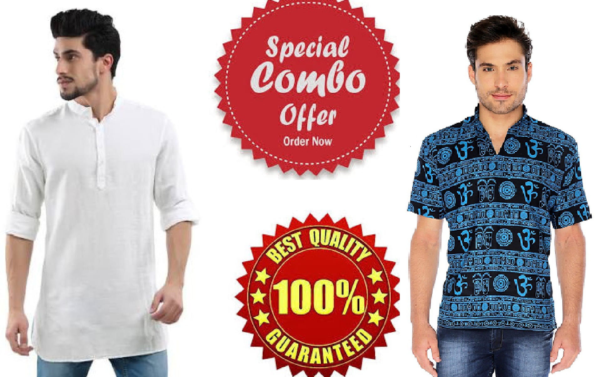 Buy COMBO PACK WHITE KURTA + SKY BLUE OM PRINTED KURTA Online @ ₹499 ...