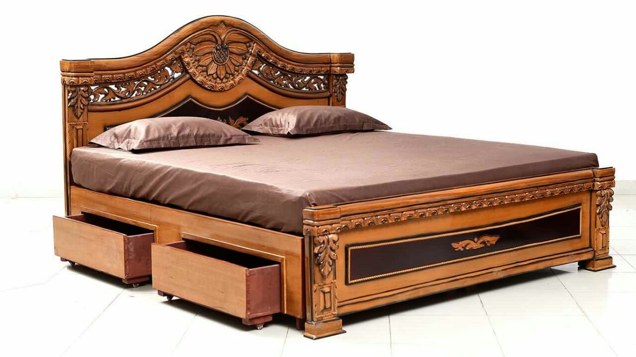 Buy Royal Mexican oak wooden double cot 75 x 60 Online ₹42500 from