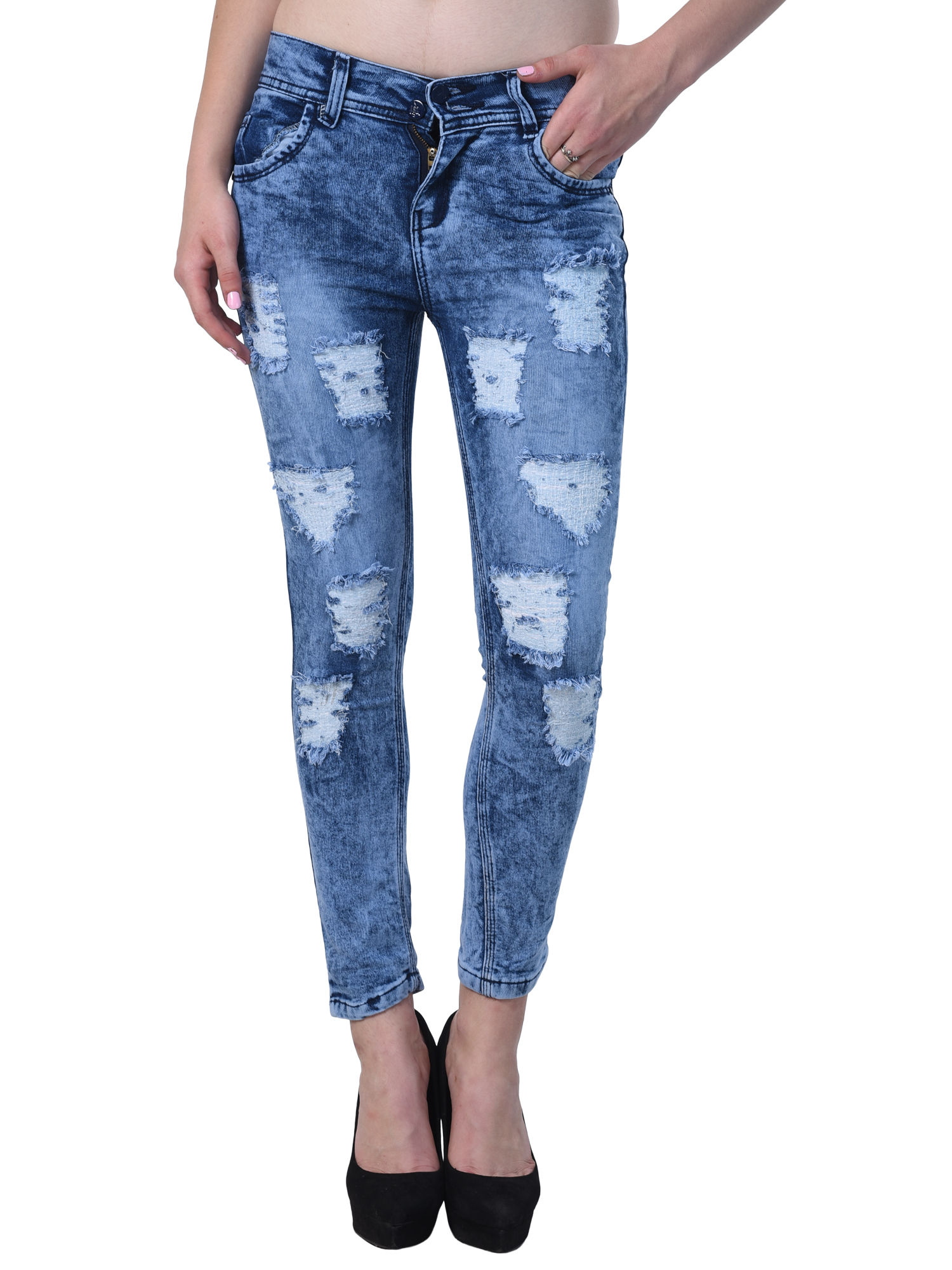 Buy Code Yellow Women's Blue Color Stylish Ripped Jeans Online @ ₹899 ...