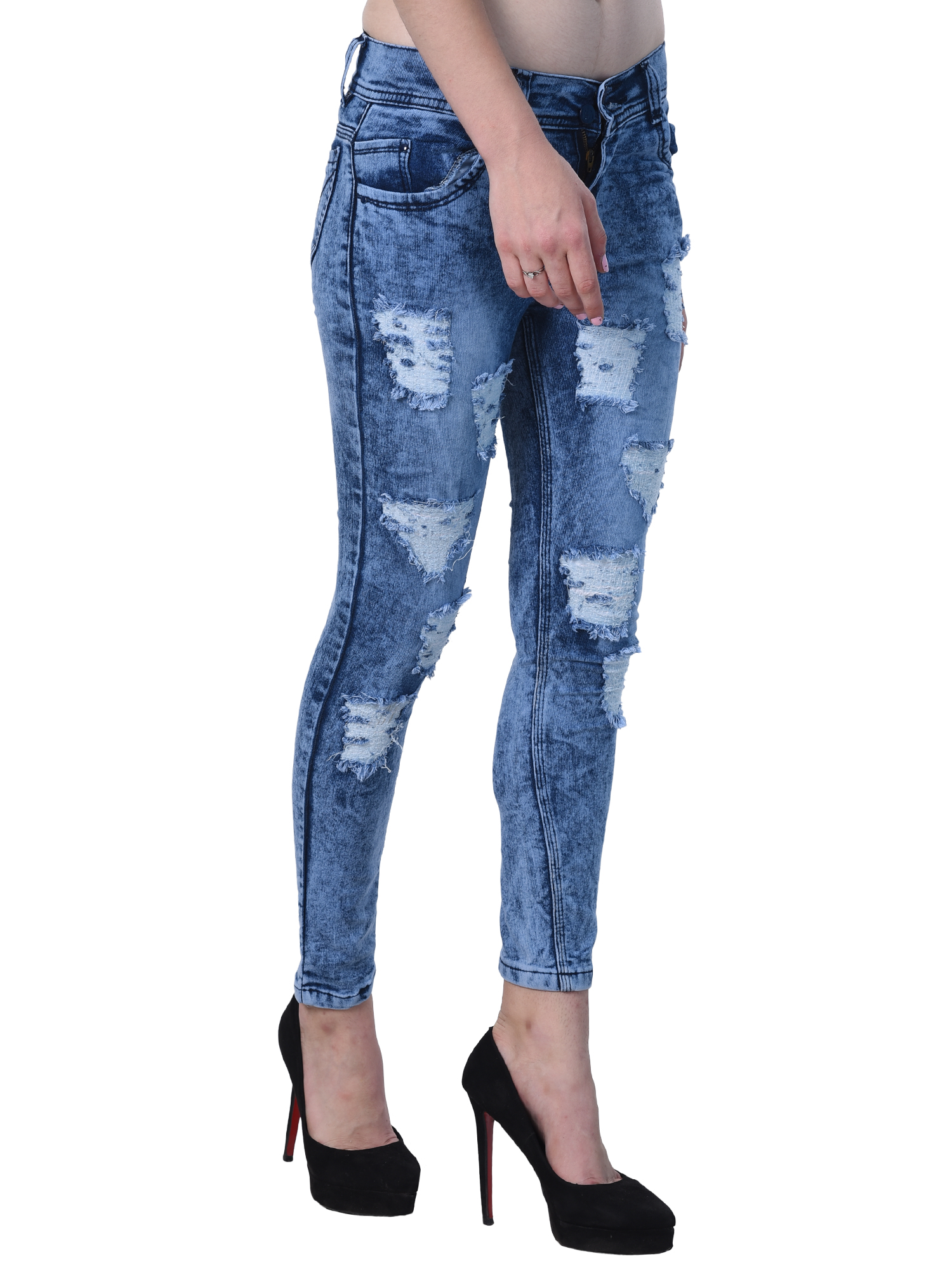 Buy Code Yellow Women's Blue Color Stylish Ripped Jeans Online @ ₹899 ...