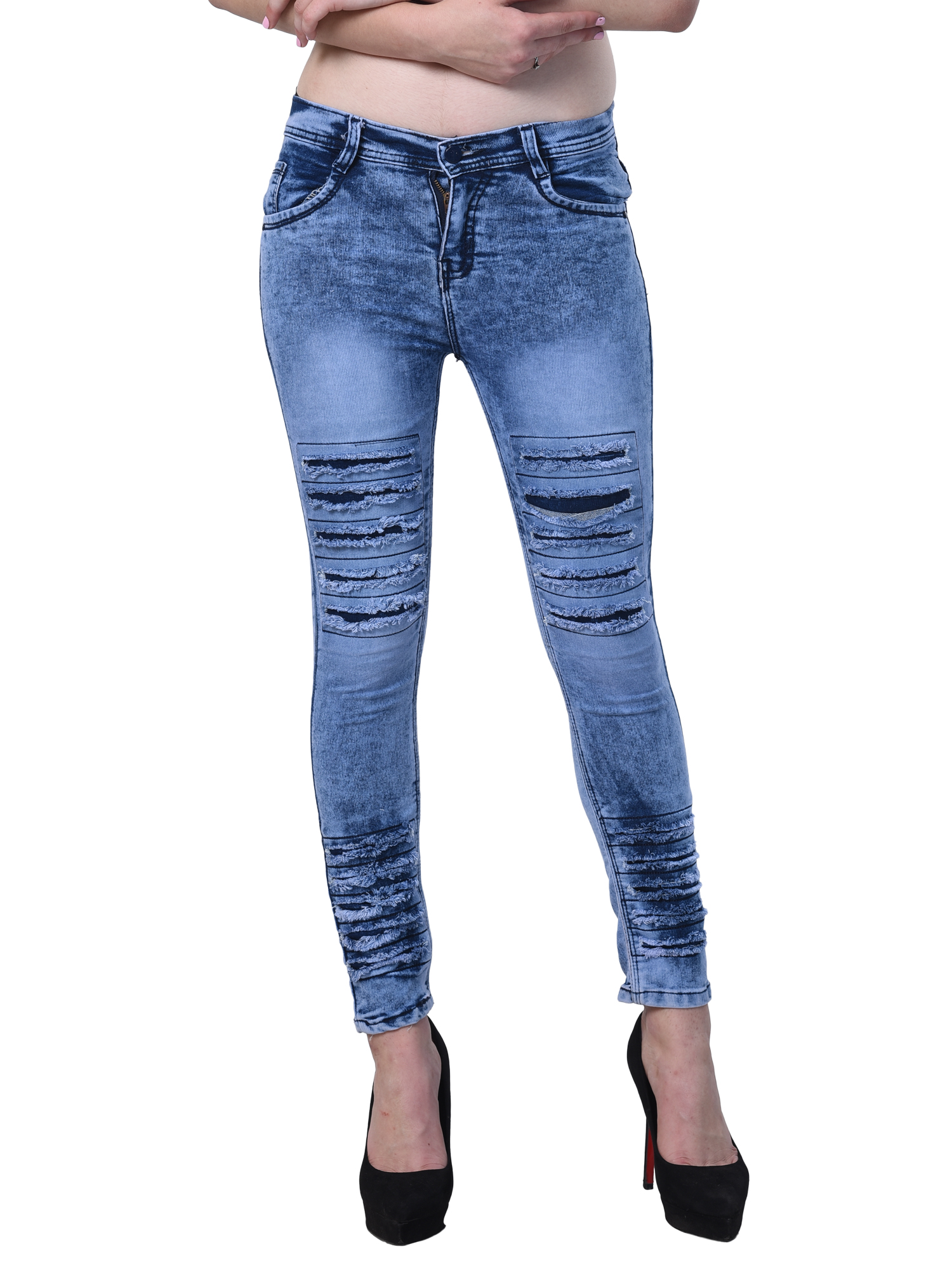 Buy Code Yellow Women's Slim Fit Blue Color Ripped Washed Casual Jeans ...