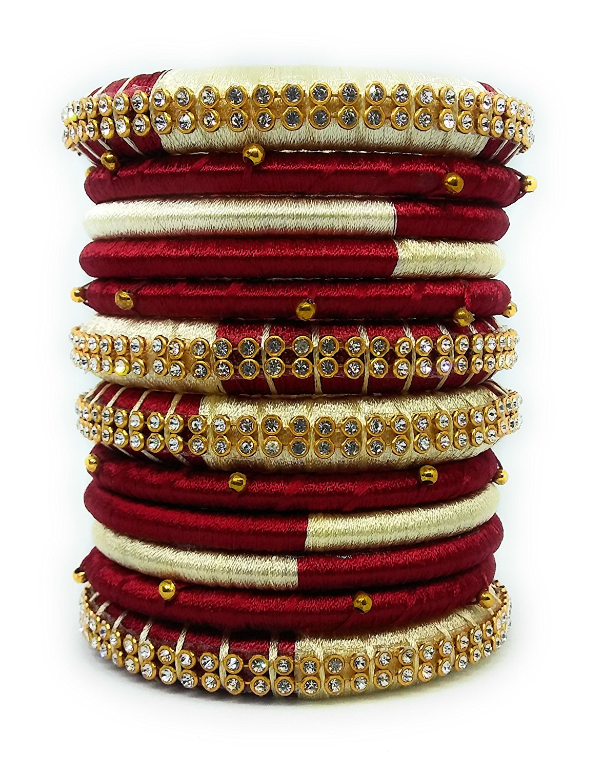 Buy Marron and Off White Silk Thread Bangle set Online @ ₹799 from ...
