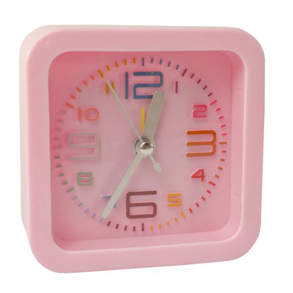 Pink Clock Square Buy Squre Shape 9.5X9.5X3.5Cm Size Analog Alarm Clock, Off Pink, Office ...