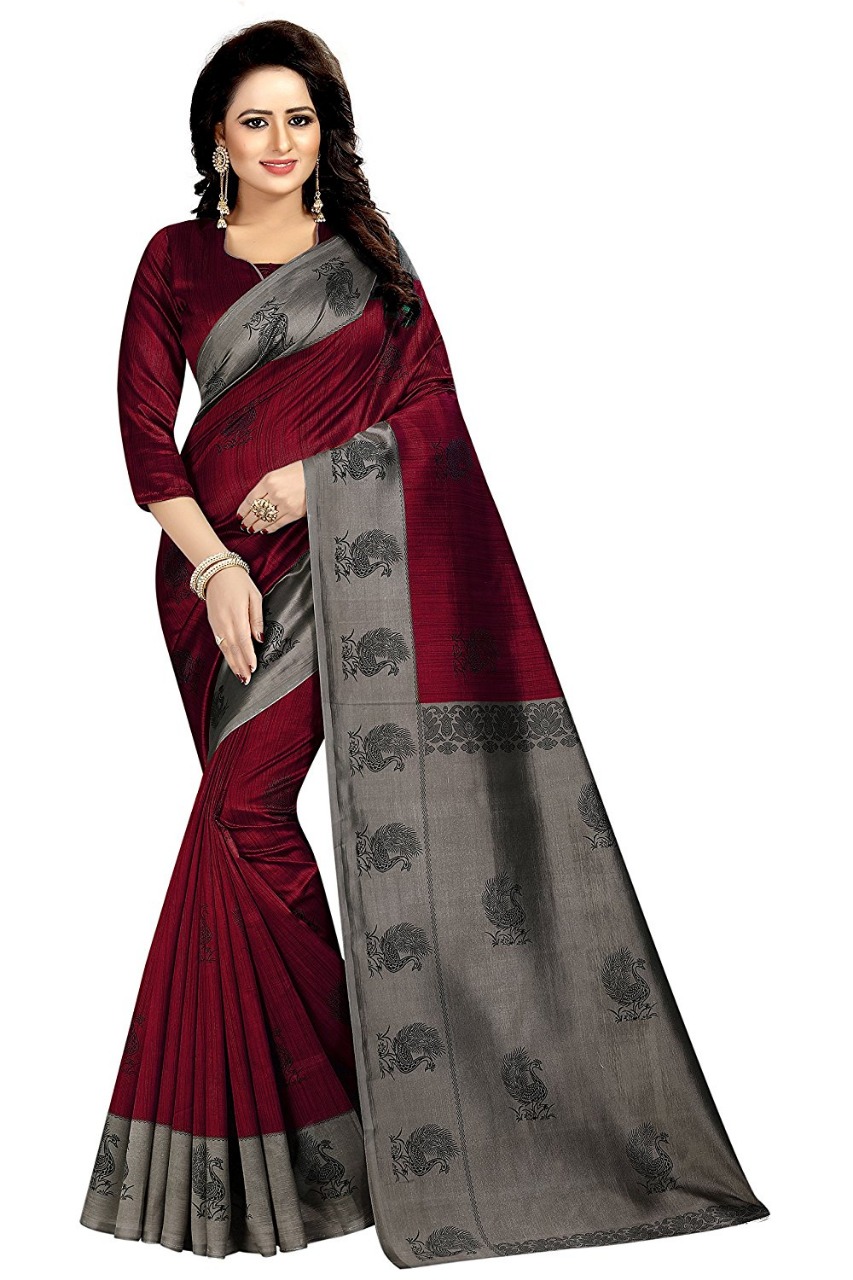 Buy Indian Beauty Womens Mysore Silk With Blouse Saree With Unstiched Blouse Piece Maroon