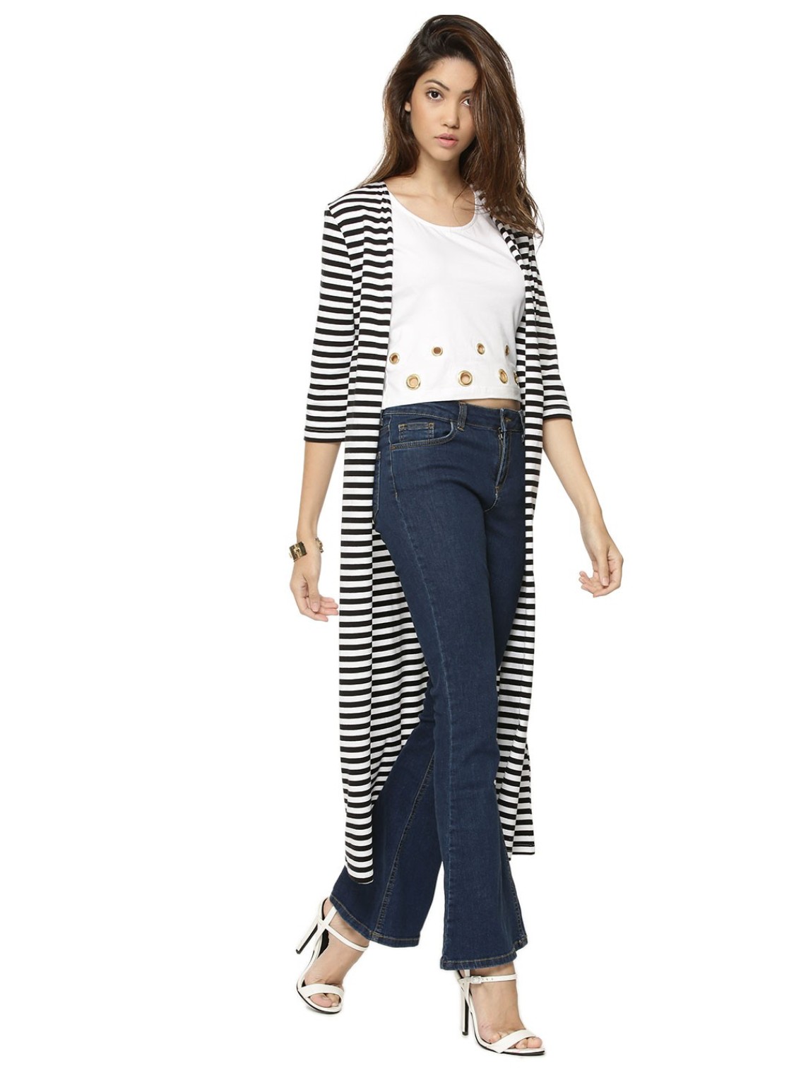 Raabta Fashion Black, White Viscose Shrug For Women