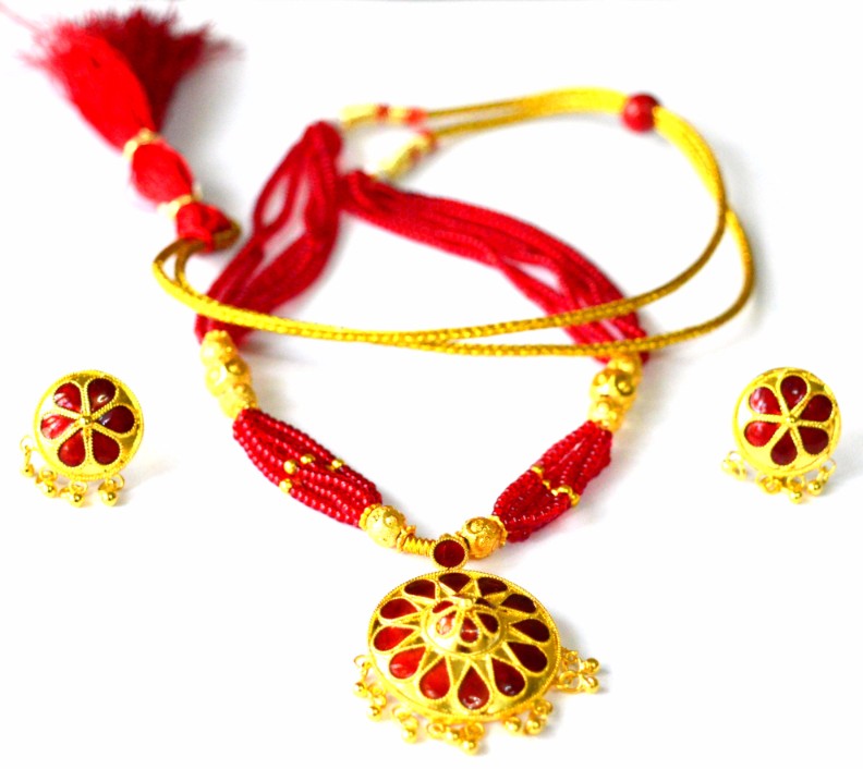 Buy Traditional Assamese Jewellery Japi designed necklace set made of ...