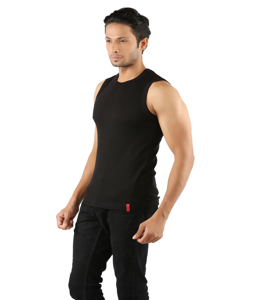 Buy Solo Mens Designer Round Neck Cotton Casual Sleeveless Muscle Tee Vest Black Color Online