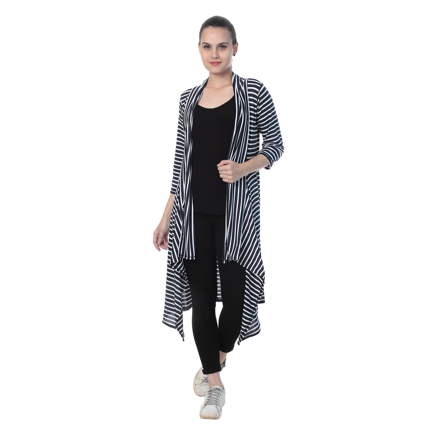 BuyNewTrend Women's Multicolor Striped Cotton Lycra Shrug