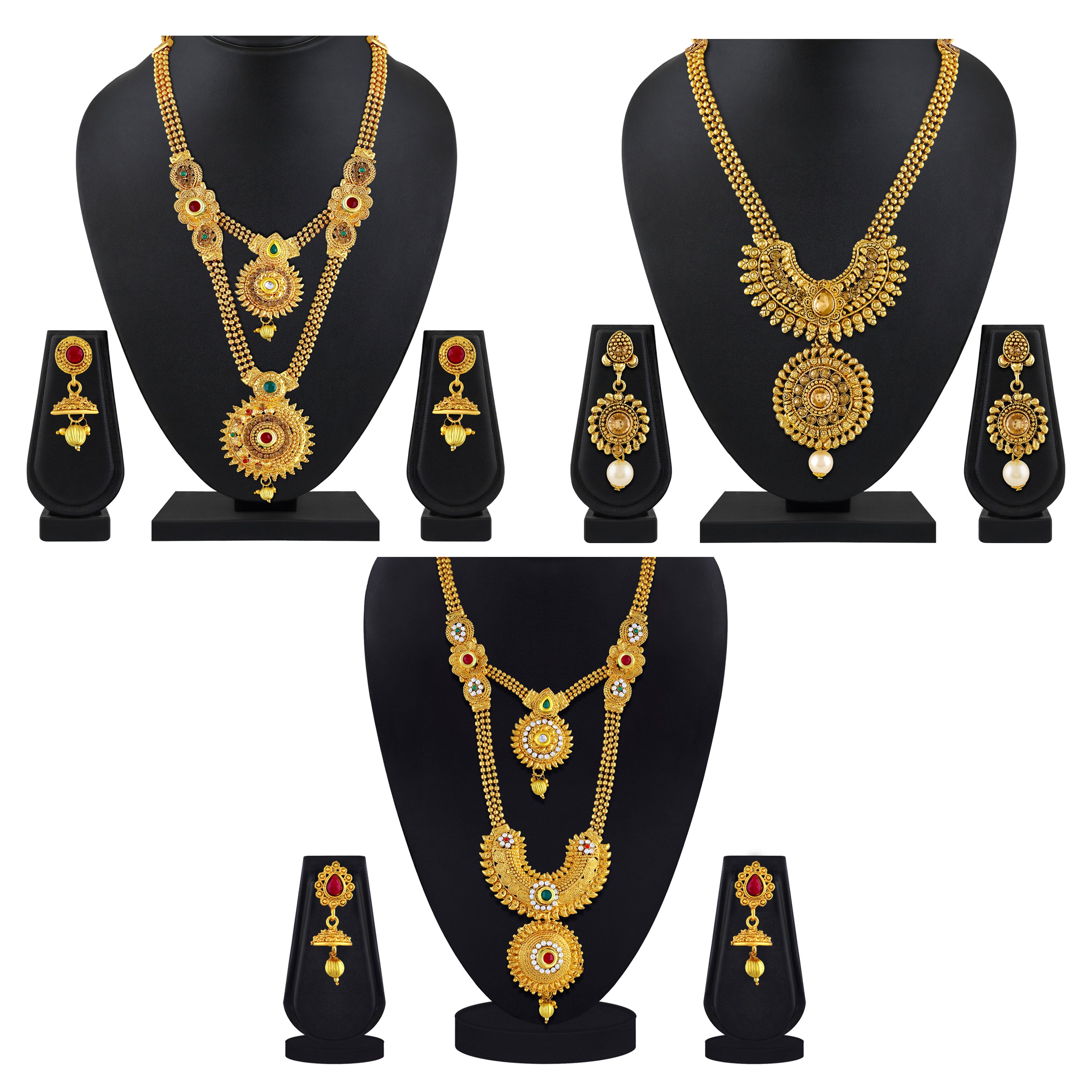 Buy Asmitta Traditional Jalebi Design Gold Plated Set Of 3 Matinee Necklace Set Combo For Women
