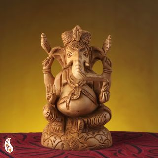 Pure White wood Ekakshara Ganapati statue |Buy Handicrafts Products ...