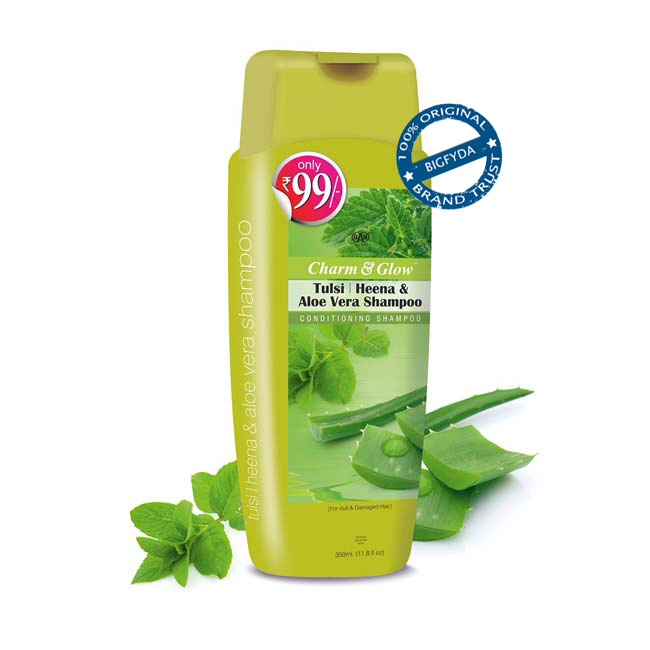 Buy Charm Glow Tulsi Heena Aloe Vera Conditioning Shampoo for Damaged Hair 350 ML Online ₹99