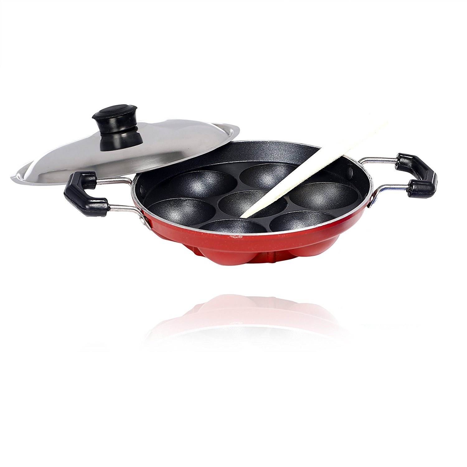 Buy Lovato Aluminum Non Stick Big Appam Tawa with Handle and Lid Pot ...