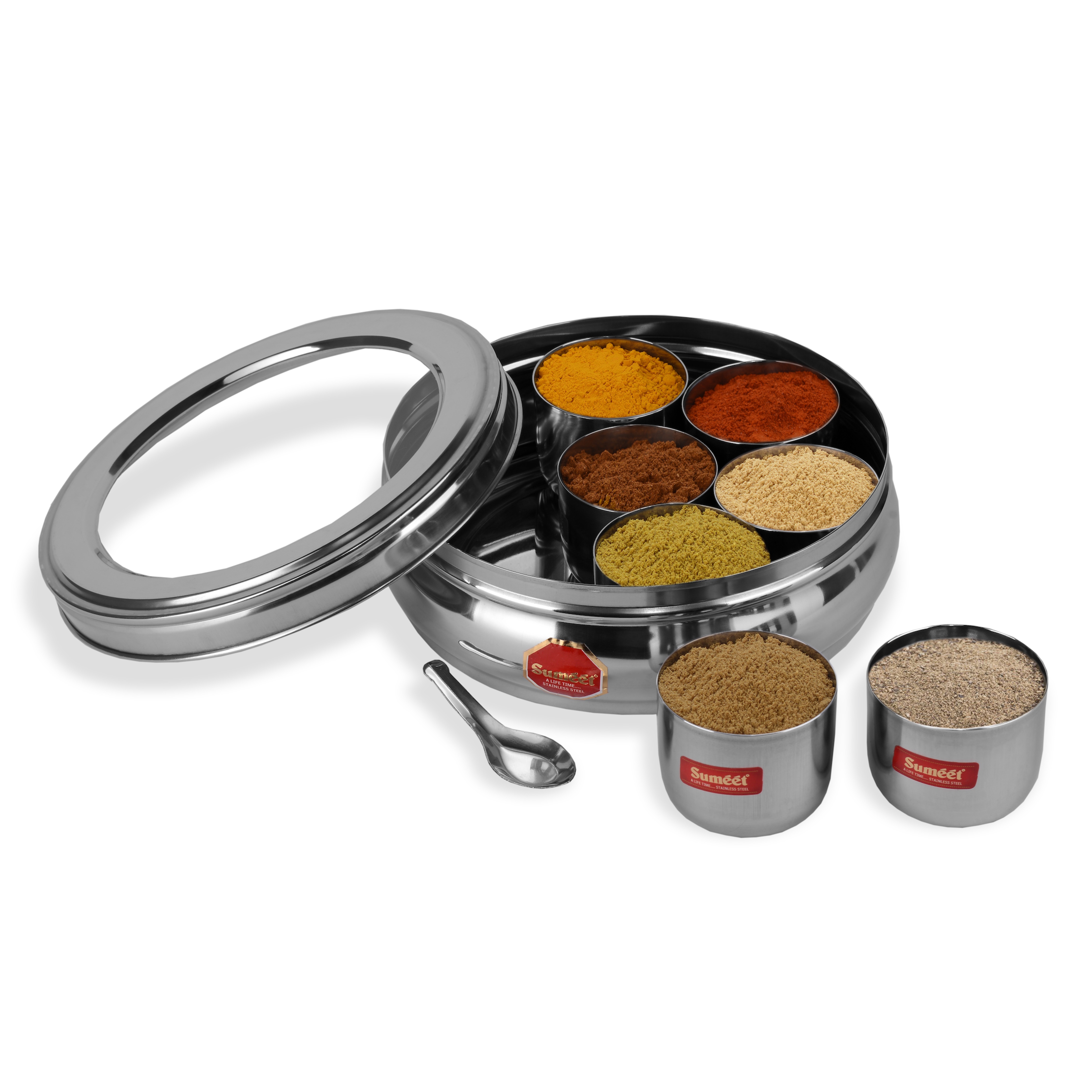 Buy Sumeet Stainless Steel Belly Shape Masala (Spice) Box / Dabba
