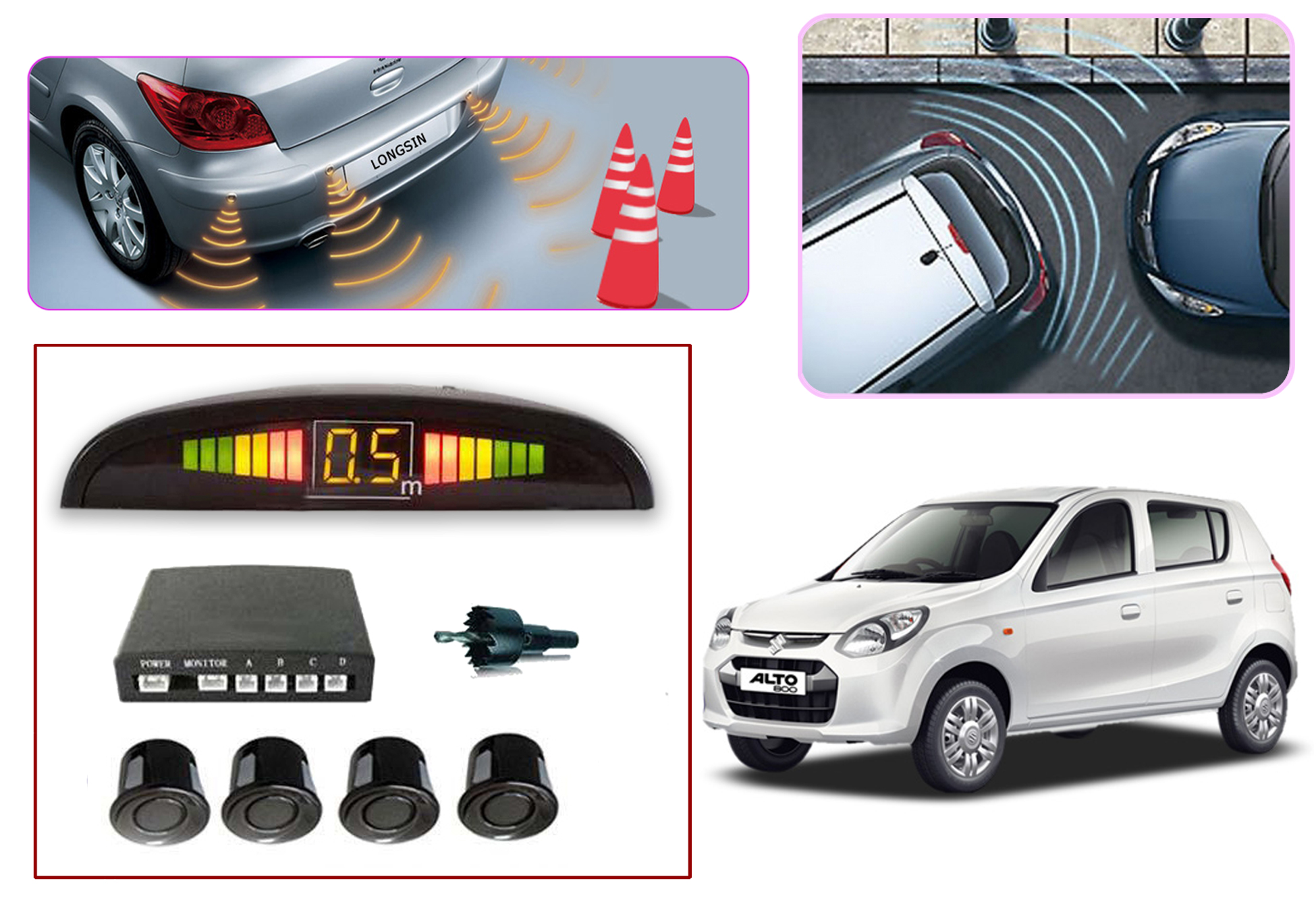 Online Premium Quality Car Parking Reverse Sensors For Maruti Alto 800 Black Set of 4Pcs