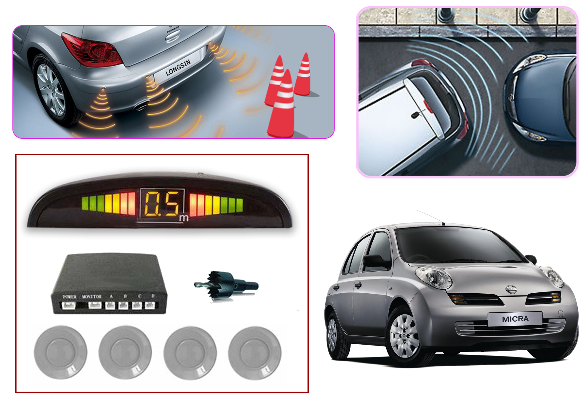 Shop Premium Quality Car Parking Reverse Sensors For Nissan Micra Silver Set of 4Pcs