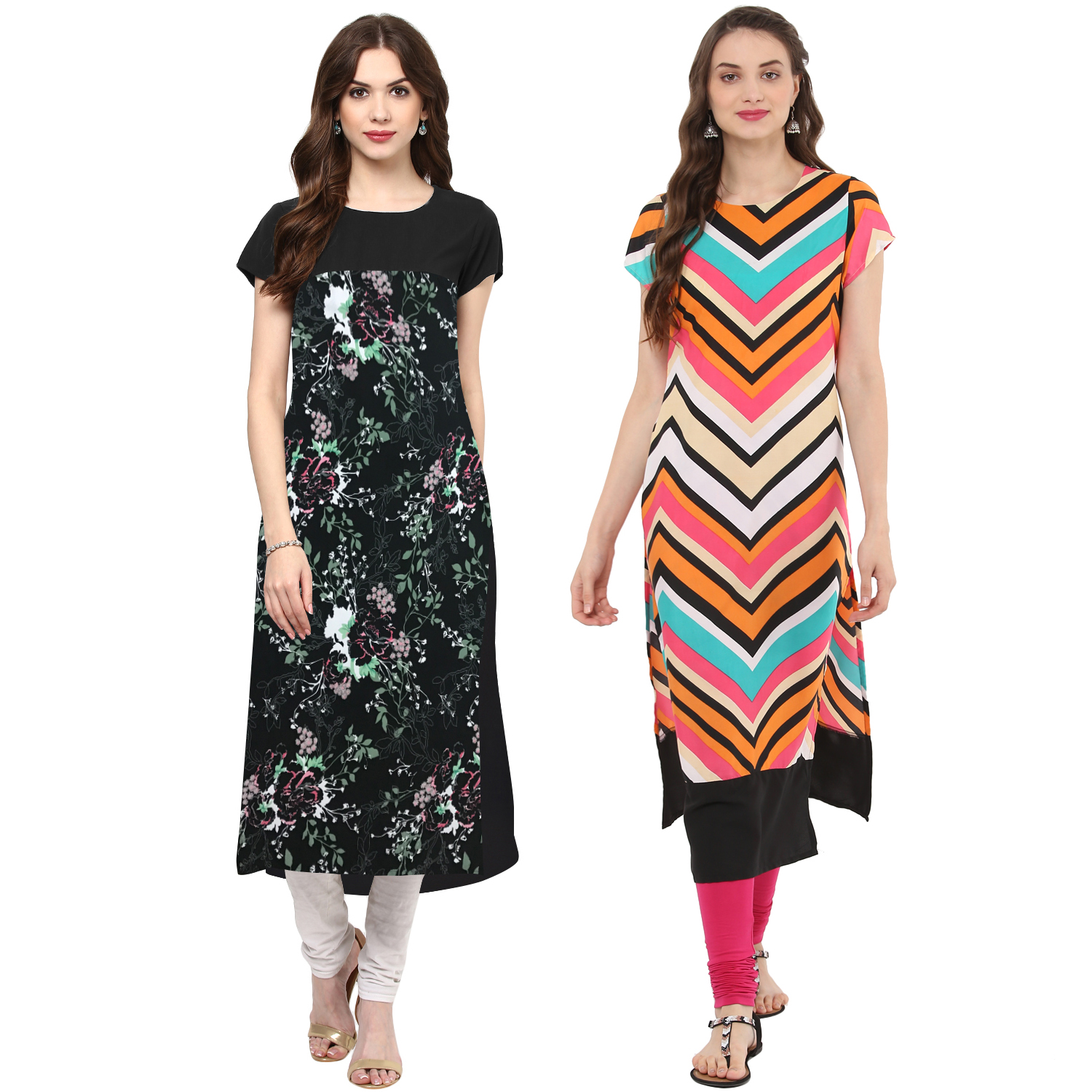 Buy Meia Multicolor Printed Crepe Stitched Kurti (Pack of 2) Online ...