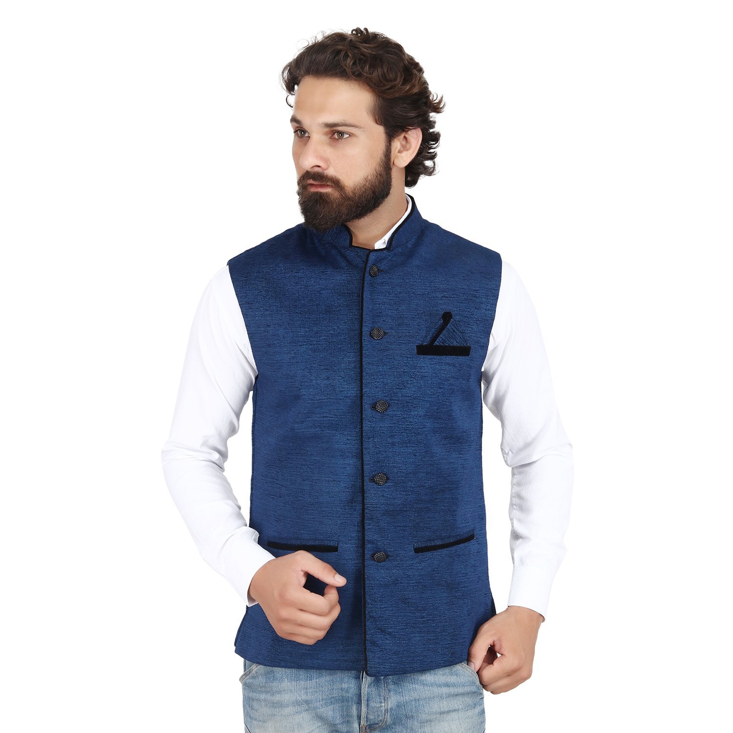 Buy BSV Navy Blue Velvet Slim fit Nehru Jacket waistcoat Online @ ₹779 ...