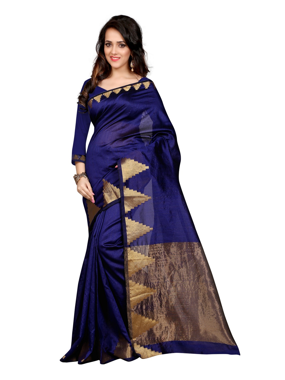 Buy Saree - Blue ART SILK kanchivaram Plain Saree With Unstitched ...