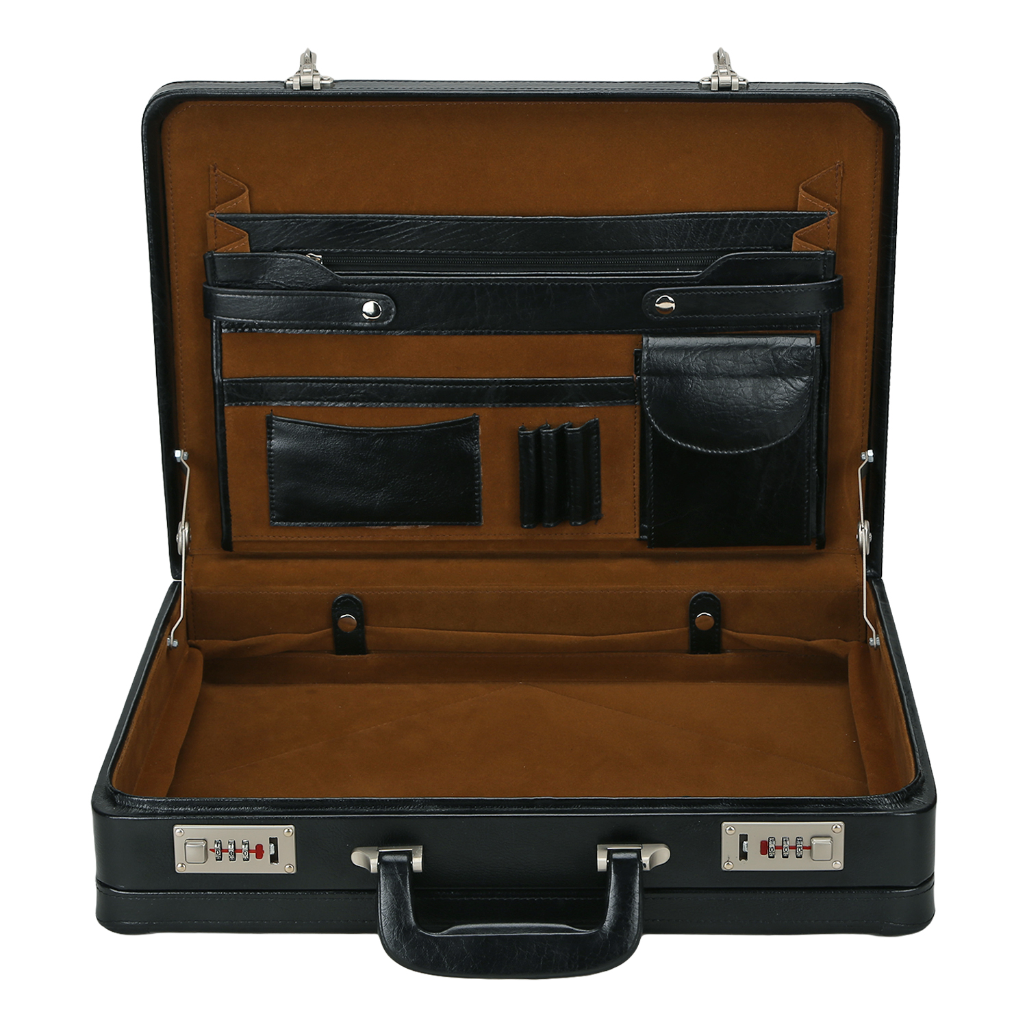 Buy Charpe Black Leather Expandable Attache Brief Case Hard Sided with ...