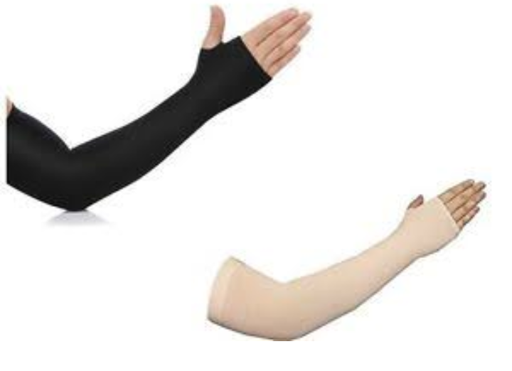 Buy Fingerless Arm sleeves 2 Pairs with Thumb Hole (Black and Skin ...