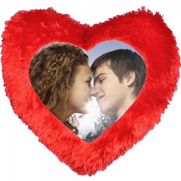 Personalized Fur Red Heart Shape Pillow